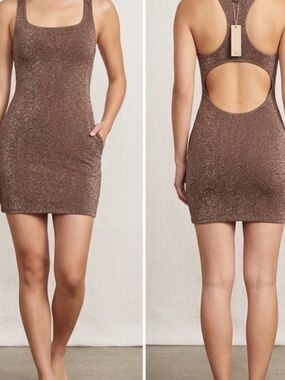 SKIMS Shimmer Cutout Bodycon Mini Dress in Brown